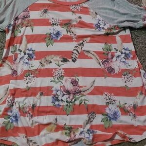 Lily White Floral Striped Blouse - Orange and Gray